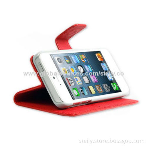 PU + PC Leather Stand Case for iPhone 5S with Grid Pattern, Various Colors are Available